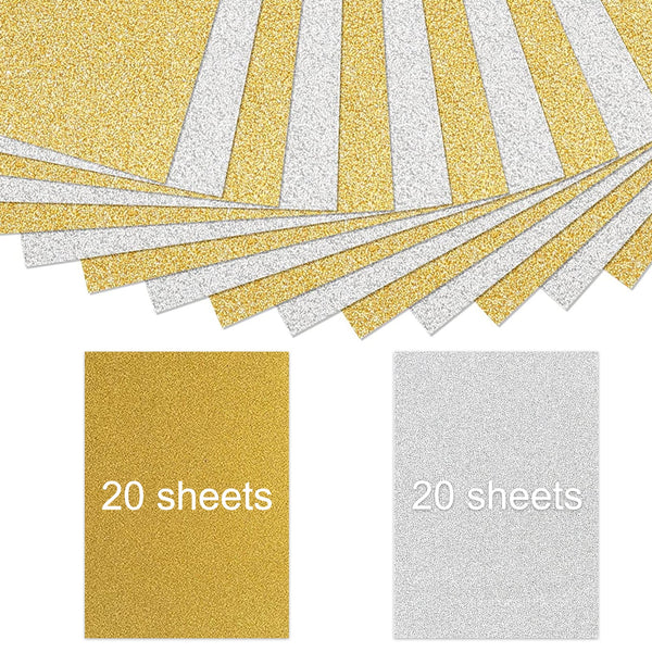 40 Blätter A4 Gold Silber Glitzer Kartonpapier Selbstklebend 250GSM für Bastelarbeiten