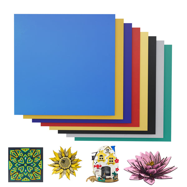 Mehrfarbige Sperrholzplatten – 8 Stück 30 x 30 cm 3 mm, DIY & Lasersicher